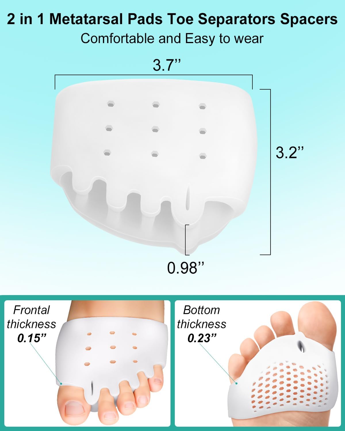 Silicone Toe Separators for Bunion Relief - Soft, Breathable Forefoot Pads | 2 Pairs for Men & Women