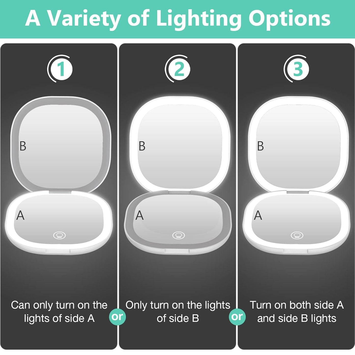 Travel Mirror with Light - Rechargeable 1x/10x Compact Magnifying Mirror | Dimmable, 3.5 Inch, Portable for Handbag, White