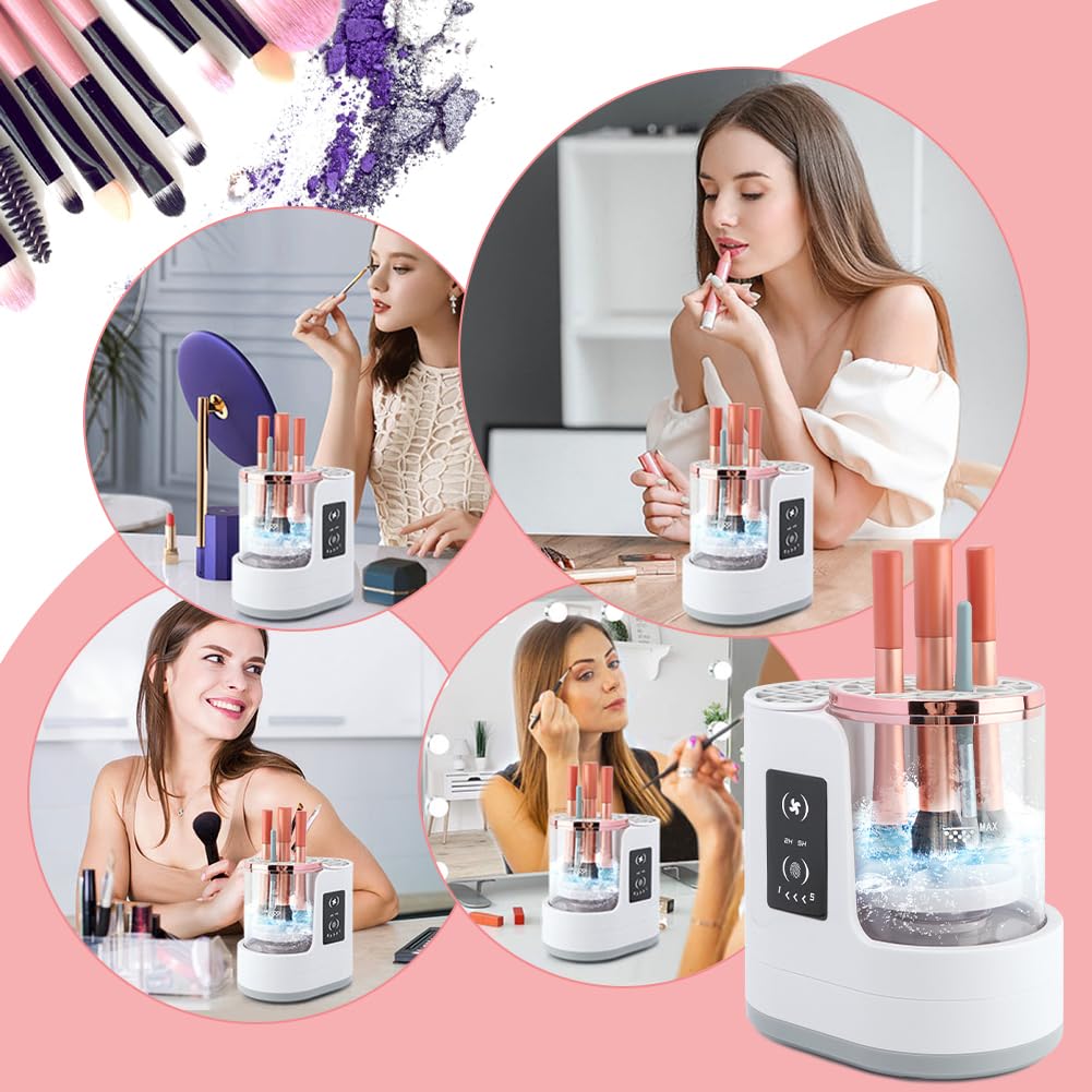 Electric Makeup Brush Cleaner Machine, 3 in 1 Automatic Makeup Brush Cleaner with Brushes Dryer for Most Size Beauty Brushes Set(White,Size:6.8inch)
