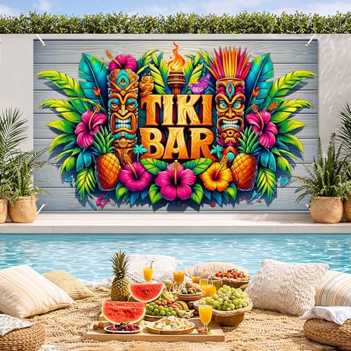 Tiki Bar Aloha Banner - 71 x 43 Inch Hawaiian Luau Party Decoration