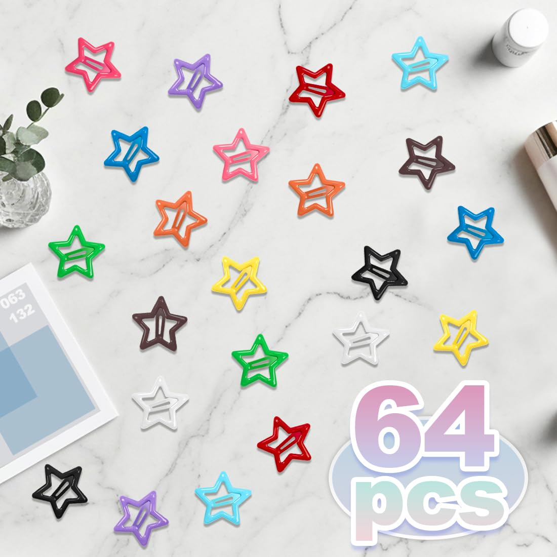 64 Pcs Cute Metal Star Snap Hair Clips for Women & Girls - Strong Hold Small Barrettes for Thin, Fine & Short Hair