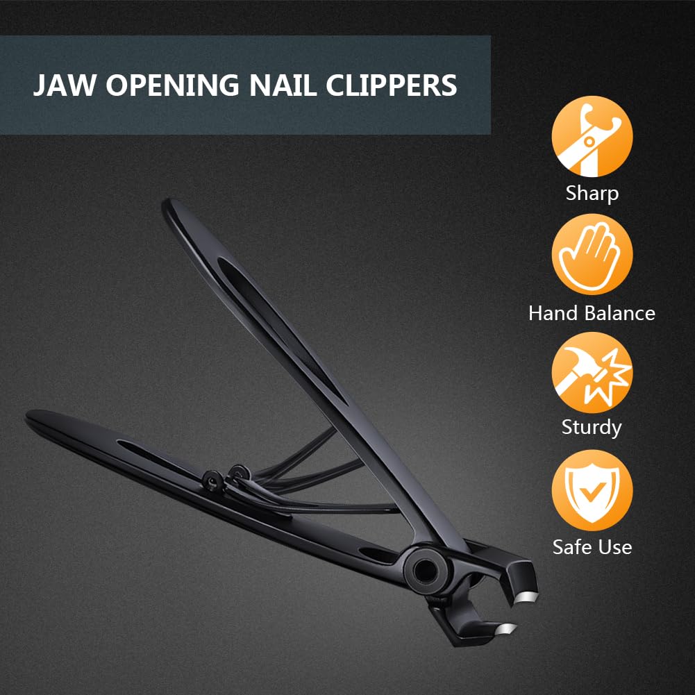 Nail Clippers 15mm Wide Jaw Big Toenail Clippers Fingernail Clippers Clippers Fingernail Clippers Stainless Steel Fingernail Toenail Clippers for Thick Nails (Black-Wide Jaw)