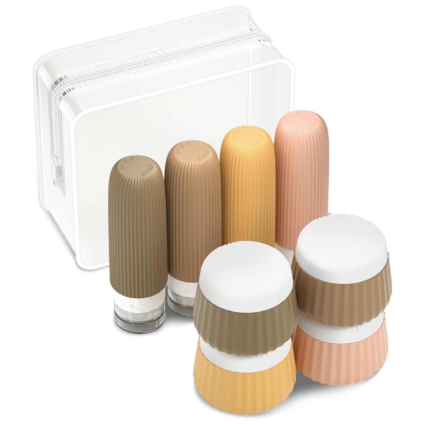 Travel Bottles - 8 Pack TSA Approved 3 oz Leak Proof Silicone Containers | Clear Toiletry Jars