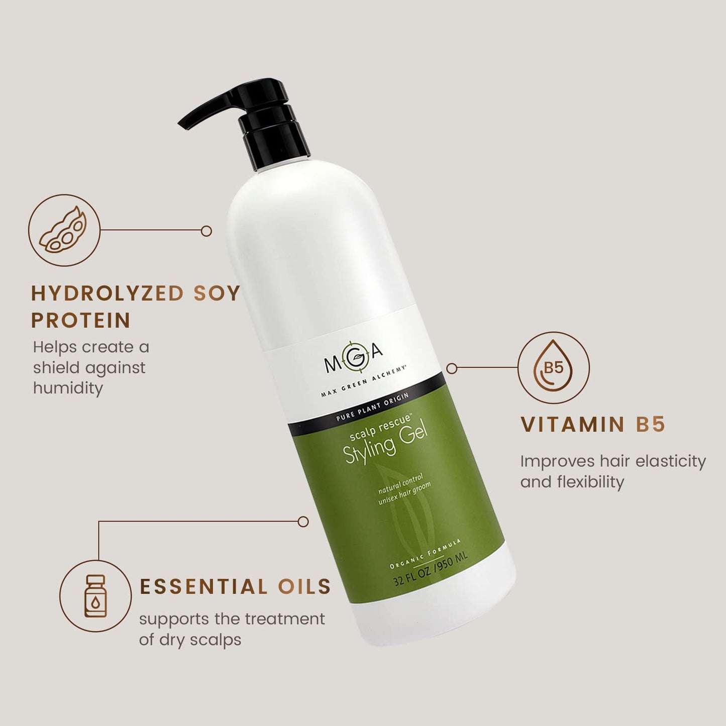 Vegan Hair Styling Gel - Scalp Rescue Organic Formula for Flexible, Natural Styles | 32 Fl Oz, Alcohol-Free & Color Safe