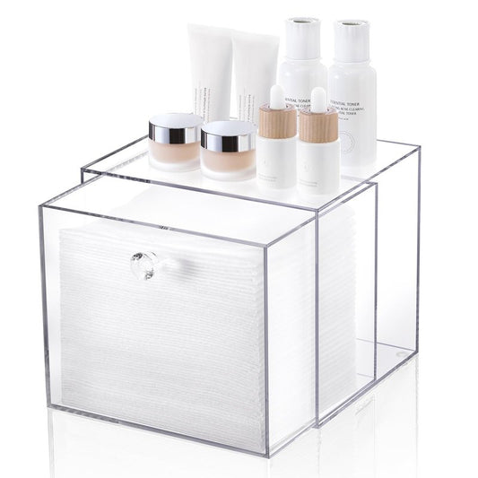 Disposable Face Towel Container Box Compatible with Clean Skin Club Clean Towel XL, AcrylicTowel Storage Bin with Drawer, Makeup Organizer stackable holder, Ideal for Vanity, Bathroom Organization