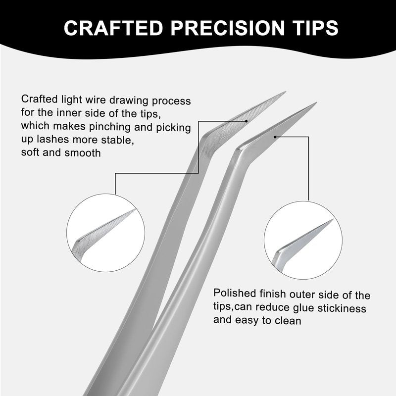 Ms.Queen Lash Tweezers for Lash Extensions,Professional 45 Degree Long Ultra-Firm tip Eyelash Tweezers for Isolation,Volume and Premade Fans Lashing