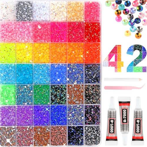 52,000 Pcs Resin Jelly Rhinestones 42-Color Bedazzling Craft Kit with Glue