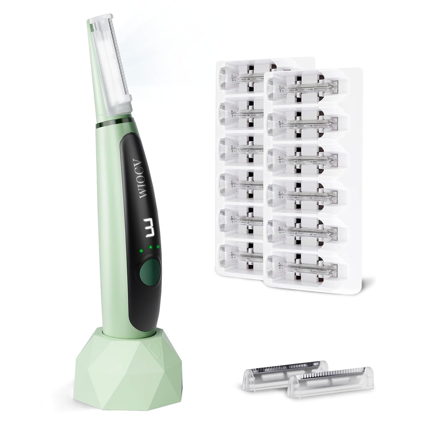 Dermaplane Razor for Women - Gentle Facial Hair Removal Tool with LED Light & 12 Blades | Rechargeable, Green
