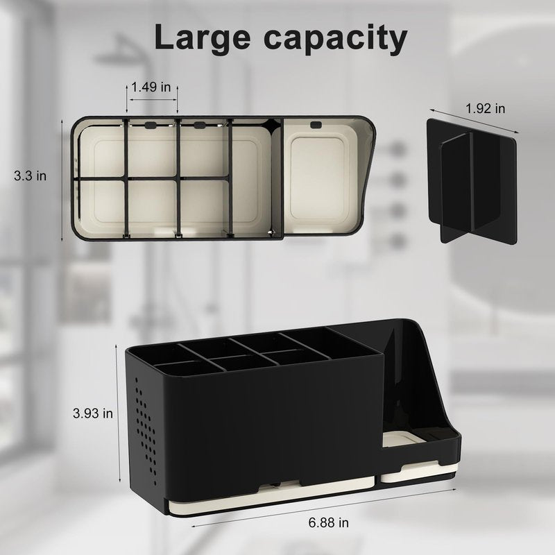JUMEIHUI Large Electric Toothbrush Holder - 8 Slots with Quick-Dry Diatomite Base, Fits Sonicare & All Major Brands, Bathroom Countertop Organizer (Black)