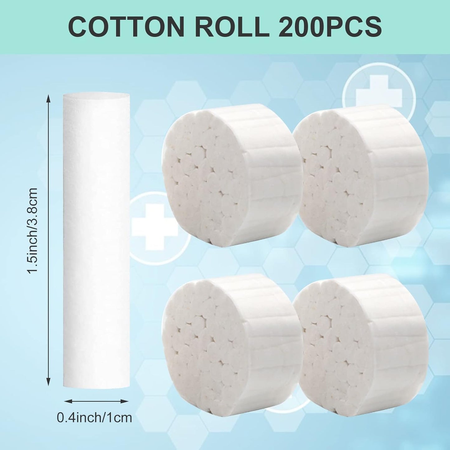 Dental Cotton Rolls - 200 Count 1.5 Inch Non-Sterile Absorbent Cotton for Mouth Care & Nosebleeds