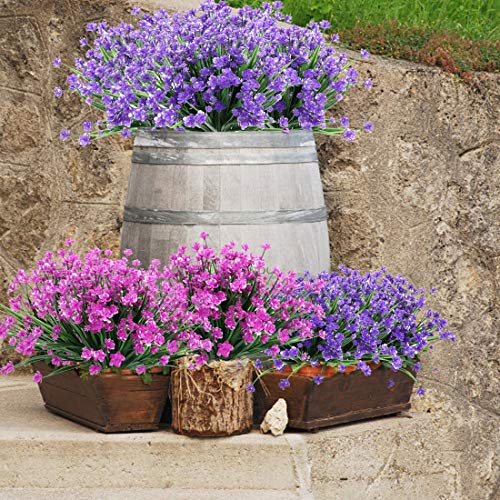 Artificial Lavender Flowers - UV Resistant Faux Plastic Shrubs, 6PCS