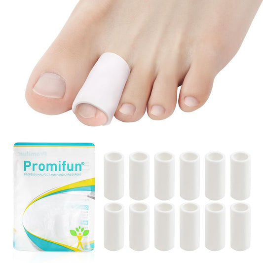 Promifun Silicone Toe Protectors – 12 Pack Silicone Toe Sleeve for Hammer Toes, Corns, Calluses, Blisters – Soft Gel Toe Tube Pads for Pain Relief
