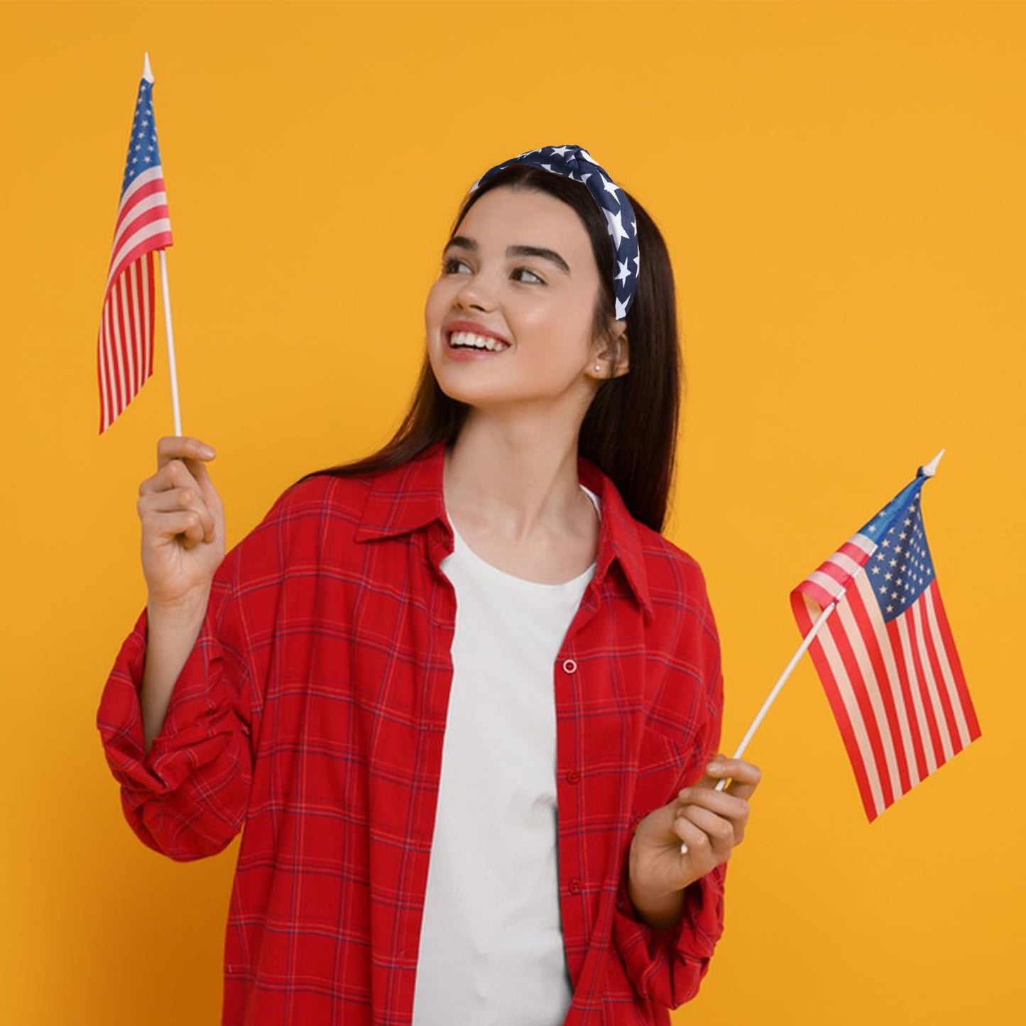 HIFANMM 4th of July Headband Independence Day Hair Accessories for Women Girls White Stars Blue Hair Decoration Non Slip Wide Knotted Hair Band Patriotic Parade Makeup Decor Supplies 1 Pcs