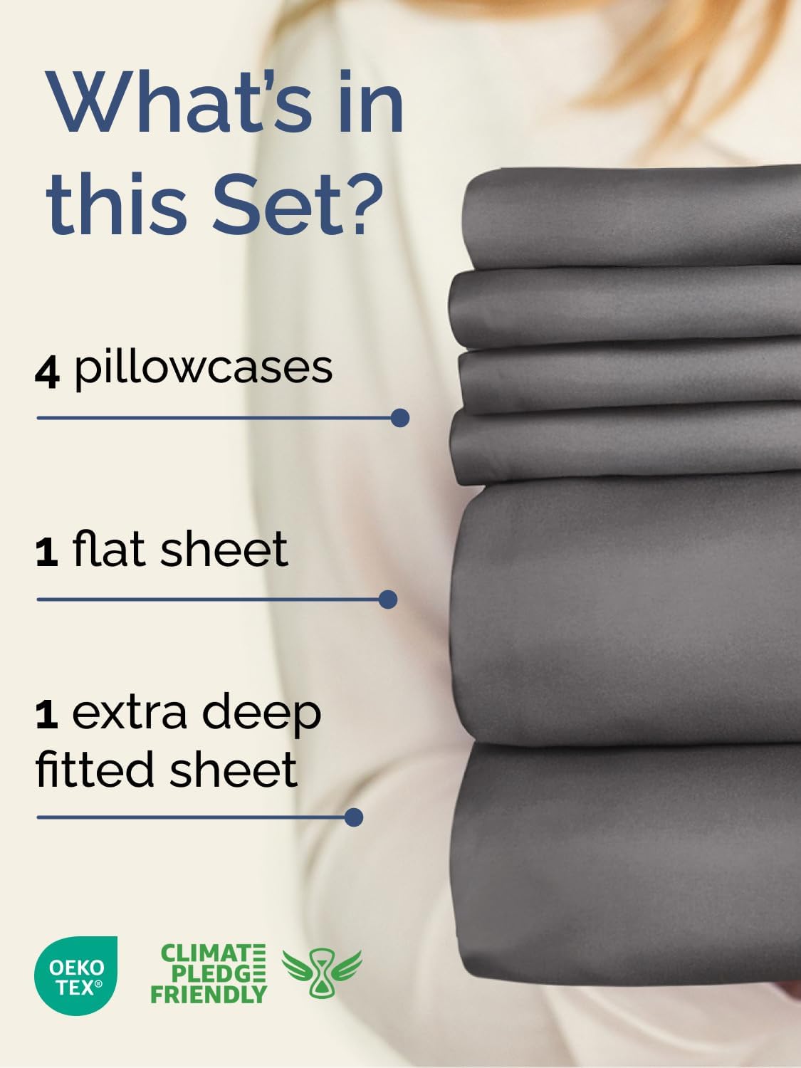 Extra Deep Queen Sheet Set - 6 Piece Cooling Breathable Bedding | Soft, Wrinkle-Free, Grey