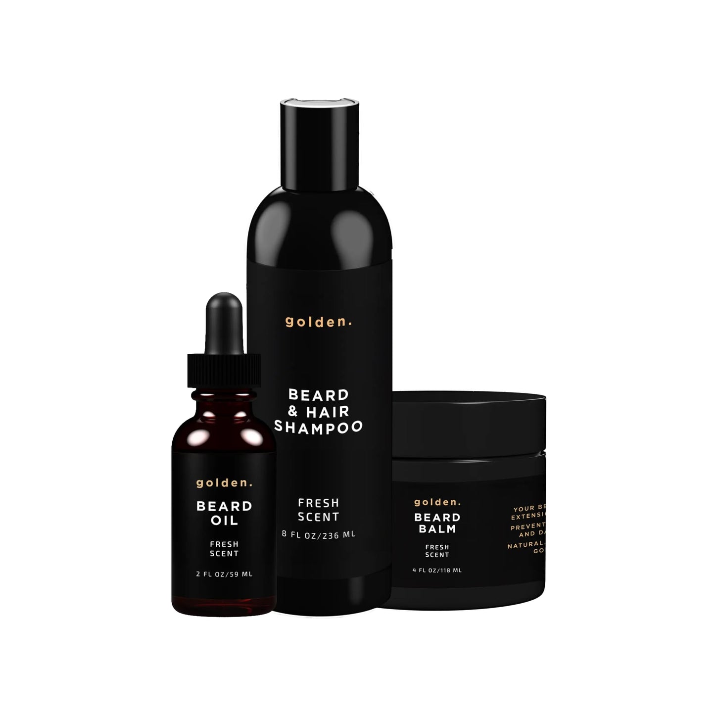 Golden Grooming Beard Bundle XL (Double Size Value Kit) 8oz Shampoo, 4oz Balm, 2oz Oil - Fresh
