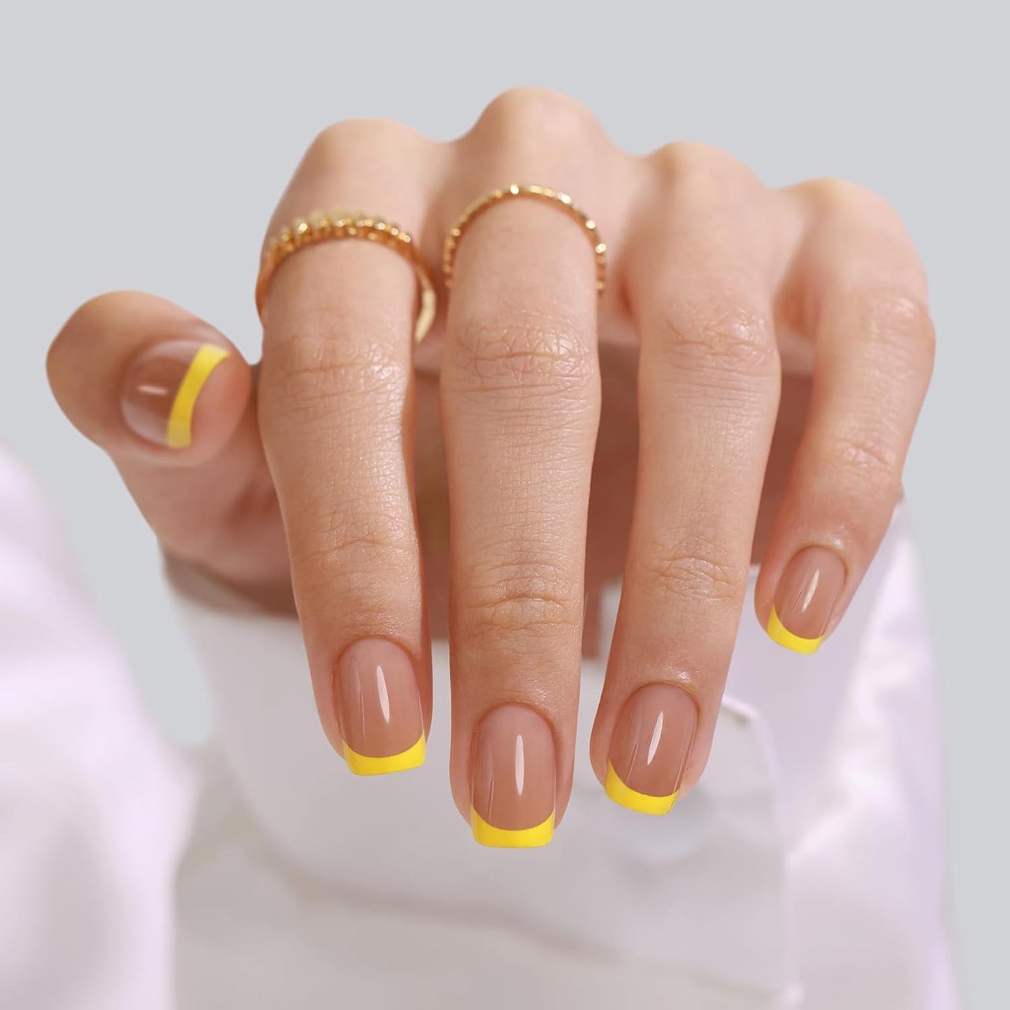 Chrome Press On Nails - Oval Soft Gel Nude Short for Women | 32 Reusable Glossy Glue-On Nails in 16 Sizes