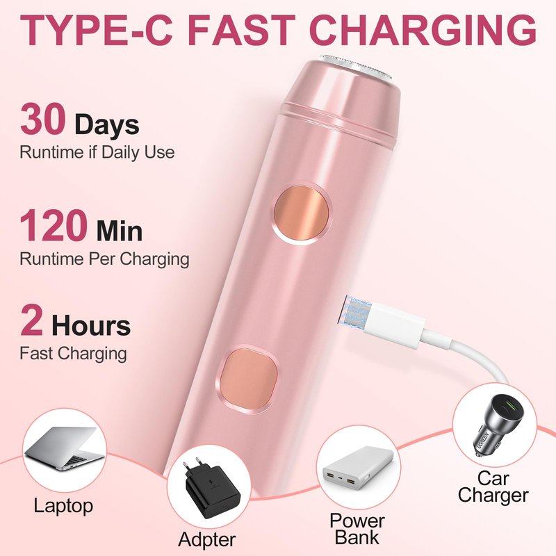 2 in 1 Bikini Trimmer for Women – Dual Head Electric Shaver, IPX7 Waterproof Electric Razor for Body Pubic Hair, Rechargeable Body Hair Trimmer and Facial Hair Remover for Bikini Underarm Leg Arm Face