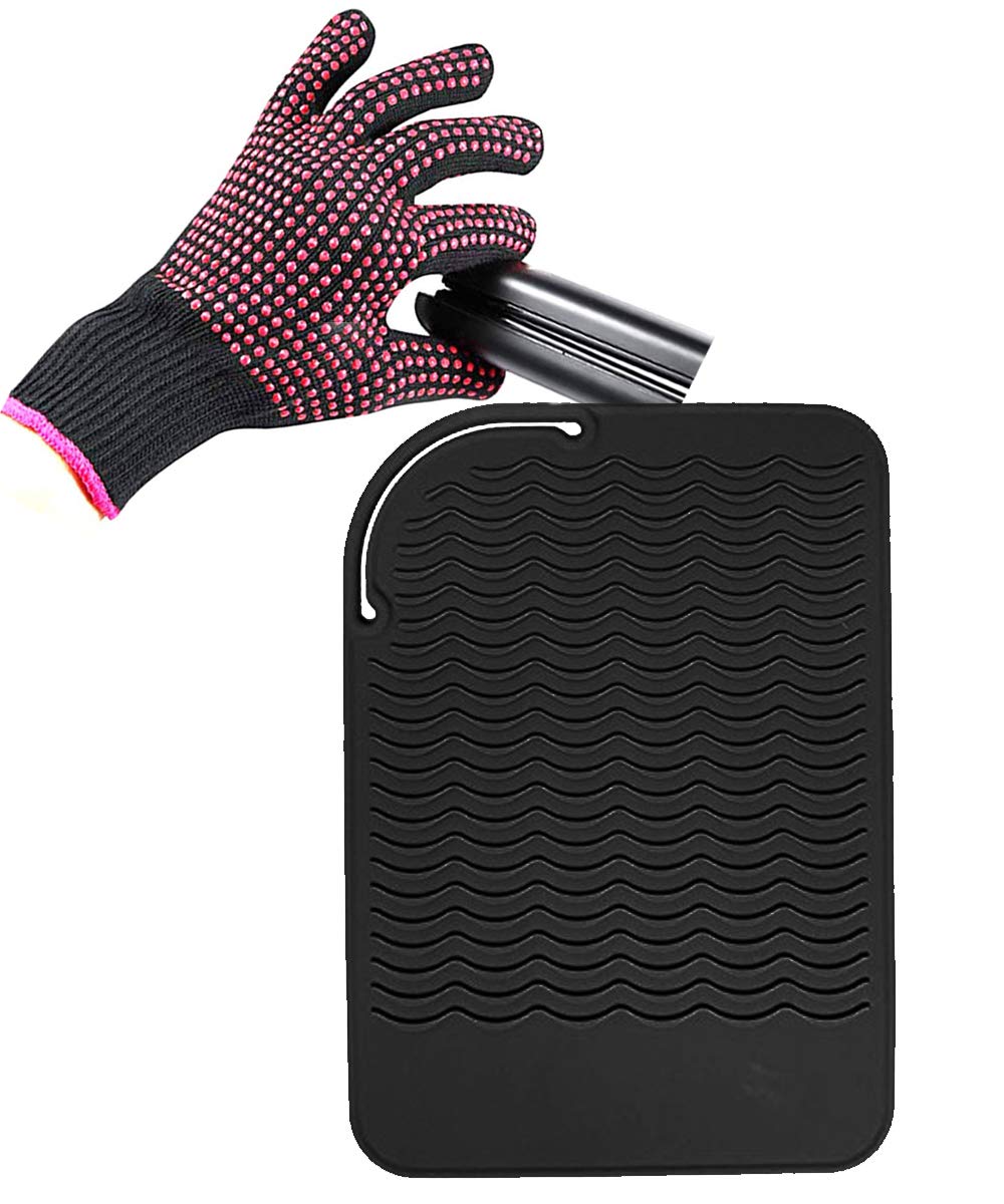 Heat Resistant Glove - Silicone Bump Mat for Curling Iron & Hair Tools | 9 x 6.5 Inch Food Grade Mat, Grey