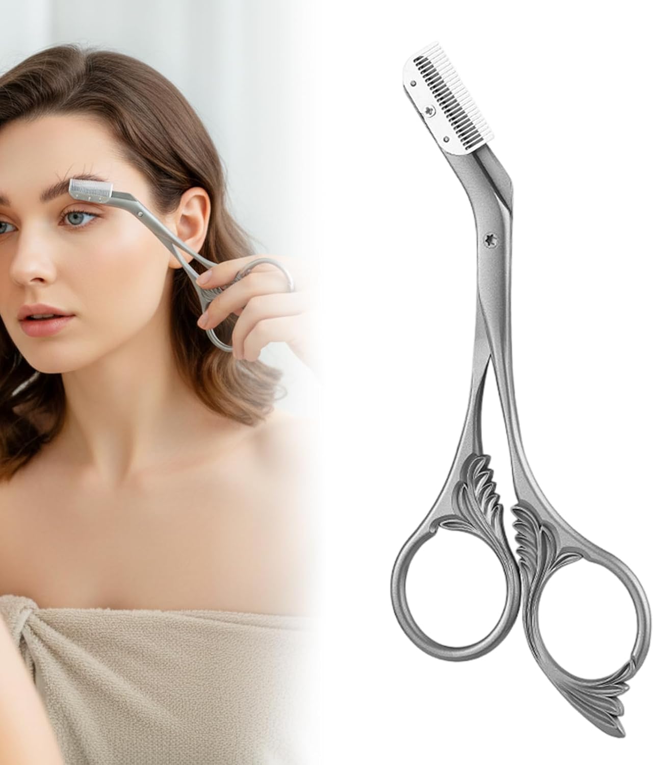 Eyebrow Trimmer Scissors - Stainless Steel Precision Cutter for Hair Removal | Grey