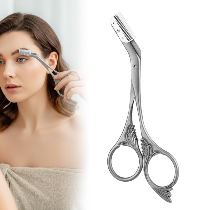 Eyebrow Trimmer Scissor with Comb, Eyebrow Scissors for Women, Stainless Steel Precision Eyebrow Cutter Hair Removal Makeup Tool for Women and Men (Grey)