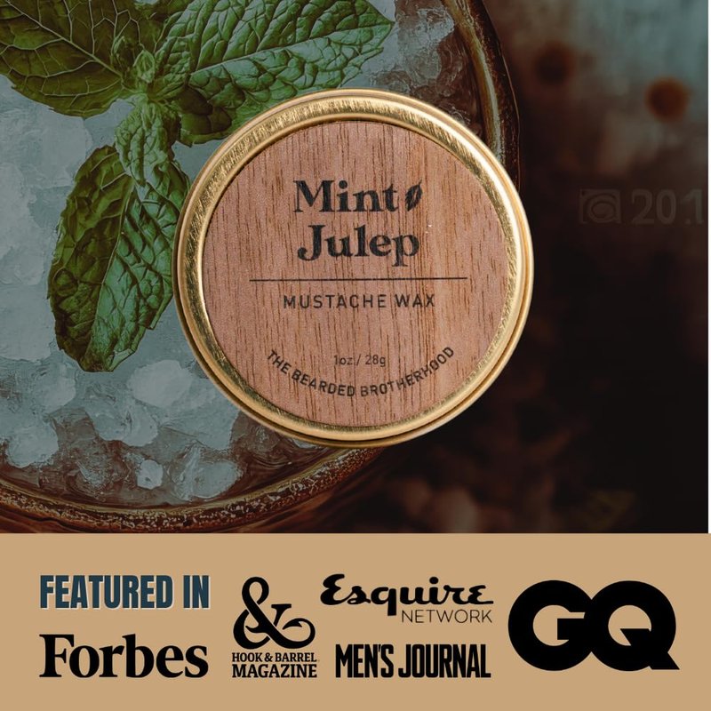 The Bearded Brotherhood Mint Julep Mustache Wax — 1 oz Tin, Strong Hold, Natural & Handcrafted (Bourbon + Mint Scent)