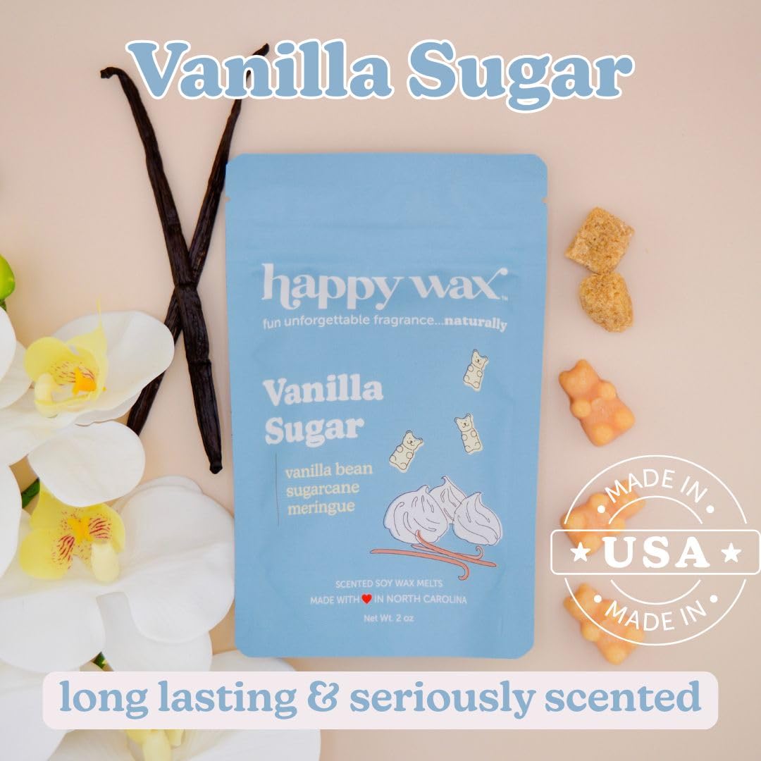 Happy Wax Winter Scented Soy Wax Melts (8oz Pouch) - Natural Strong - Infused with Essential Oils - Non Toxic - for Warmers (Vanilla Sugar, 8 Ounce)