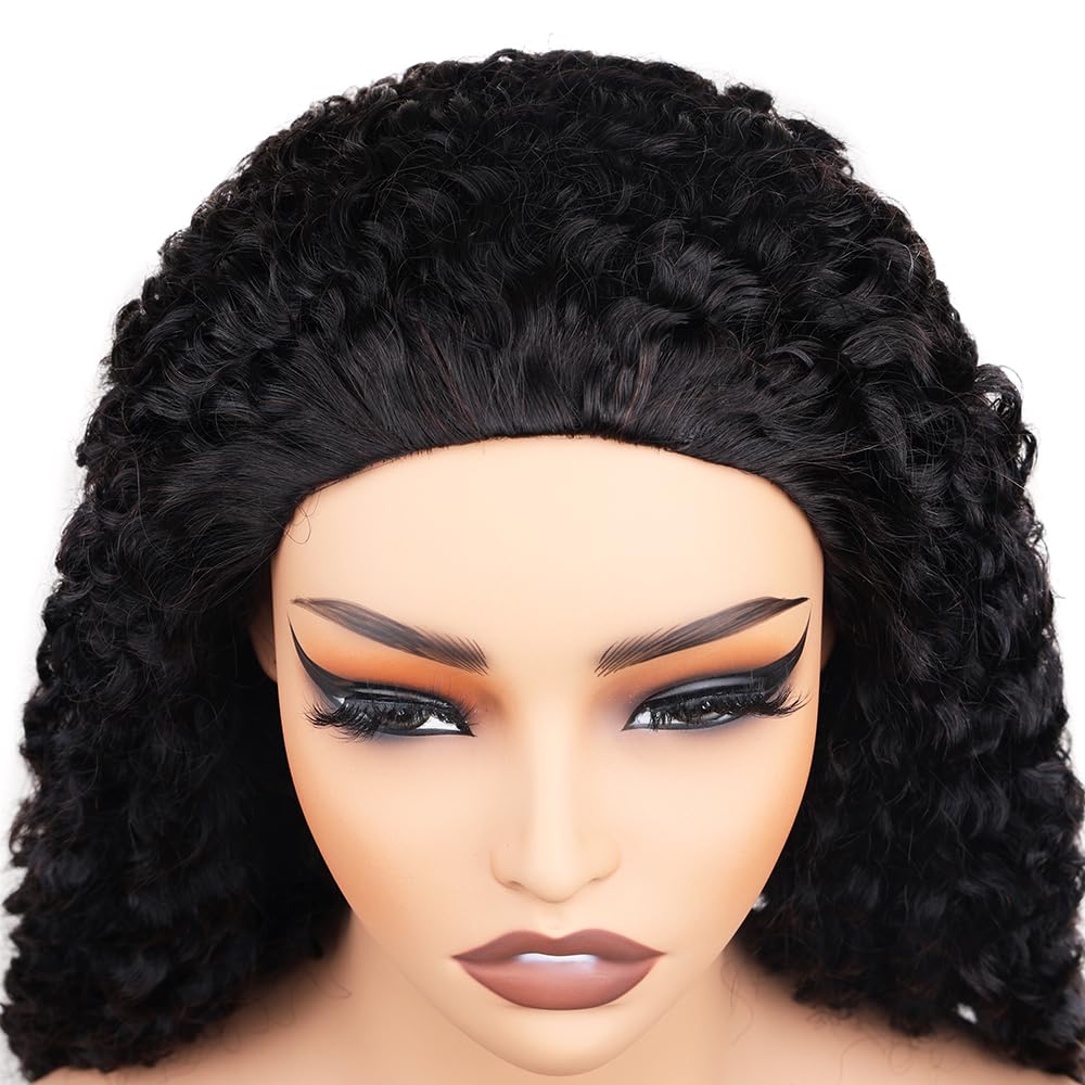 PERISMODA Burmese Curly Half Wig Glueless Wigs Human Hair with Spiral Curly End 200% Density 3 IN 1 Kinky Curly Human Hair Half Wig With Drawstring Seamless Clip Ins Flip Over Natural Color