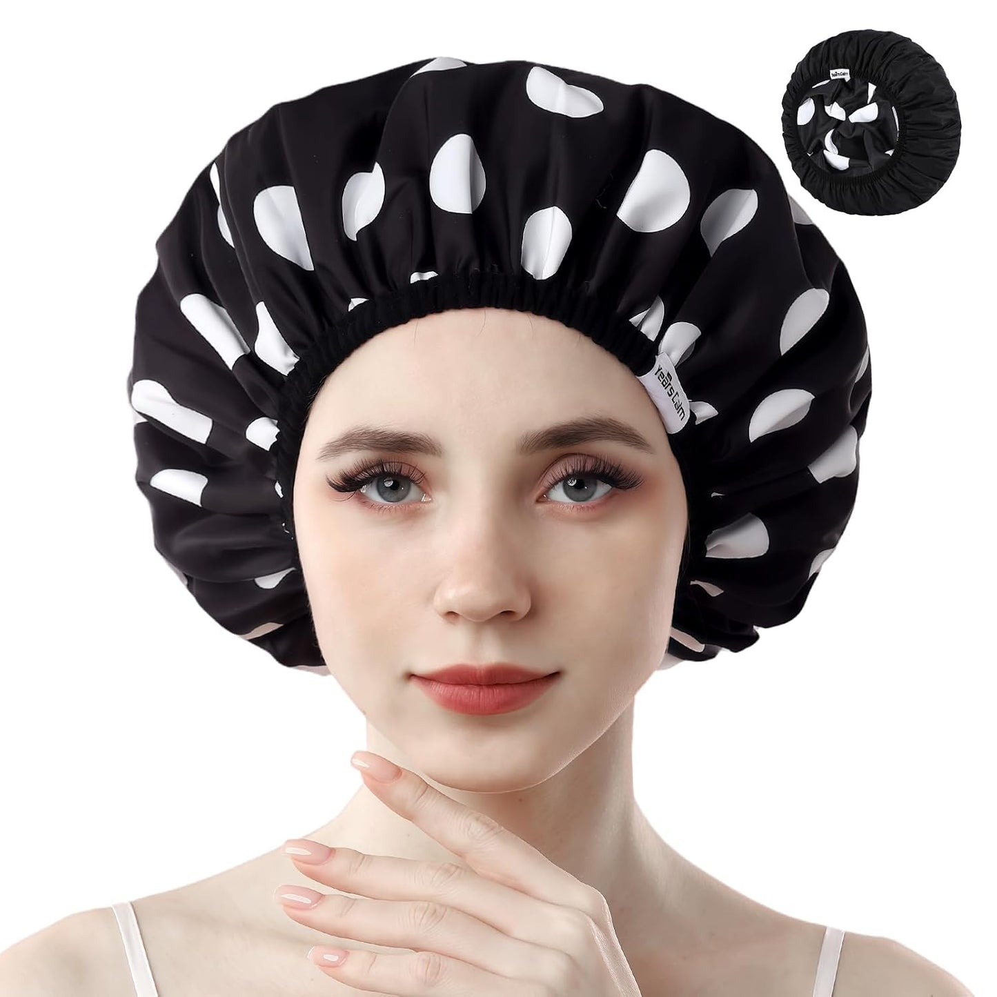 Reusable Waterproof Shower Caps for Women - Double Layer, Reversible Design | Soft Elastic Keeps Hair Dry