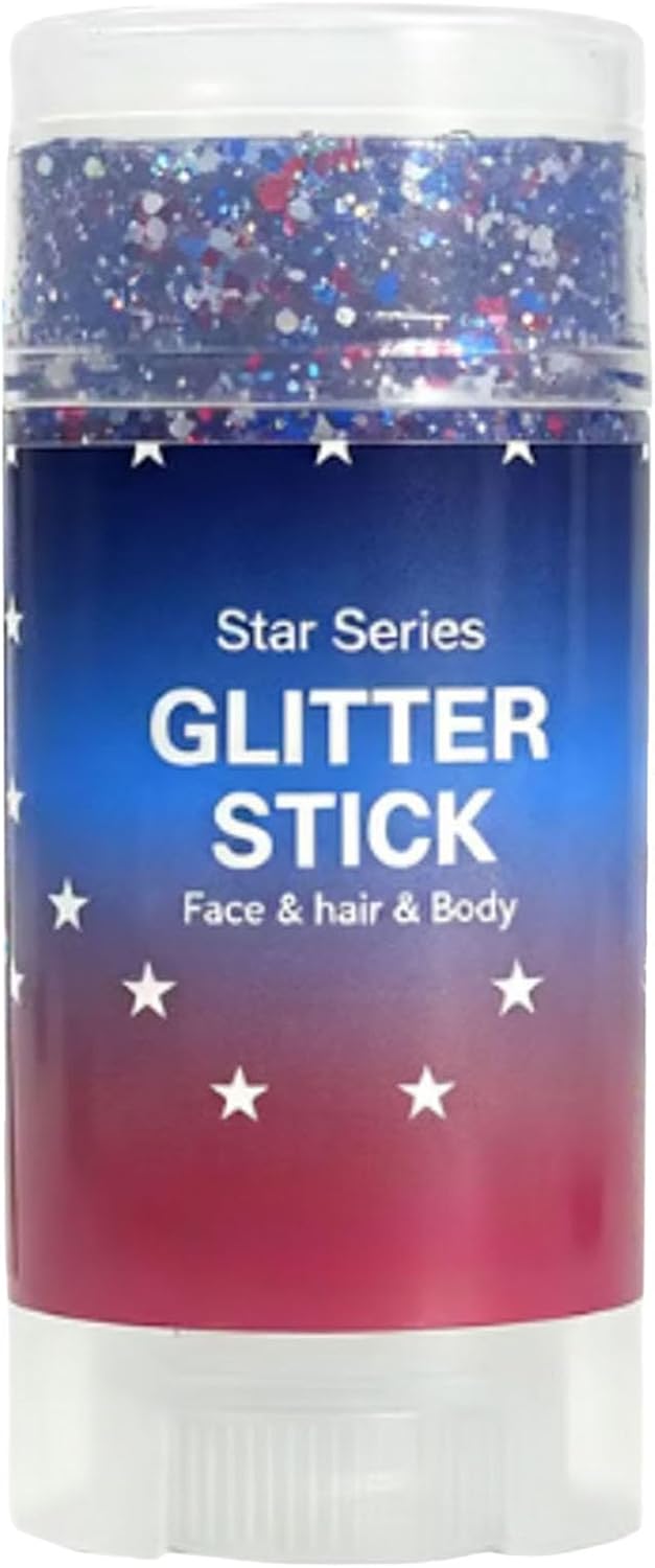 Red White Blue Hair Glitter Stick | Face & Body Paint for Fourth of July Makeup & Decorations