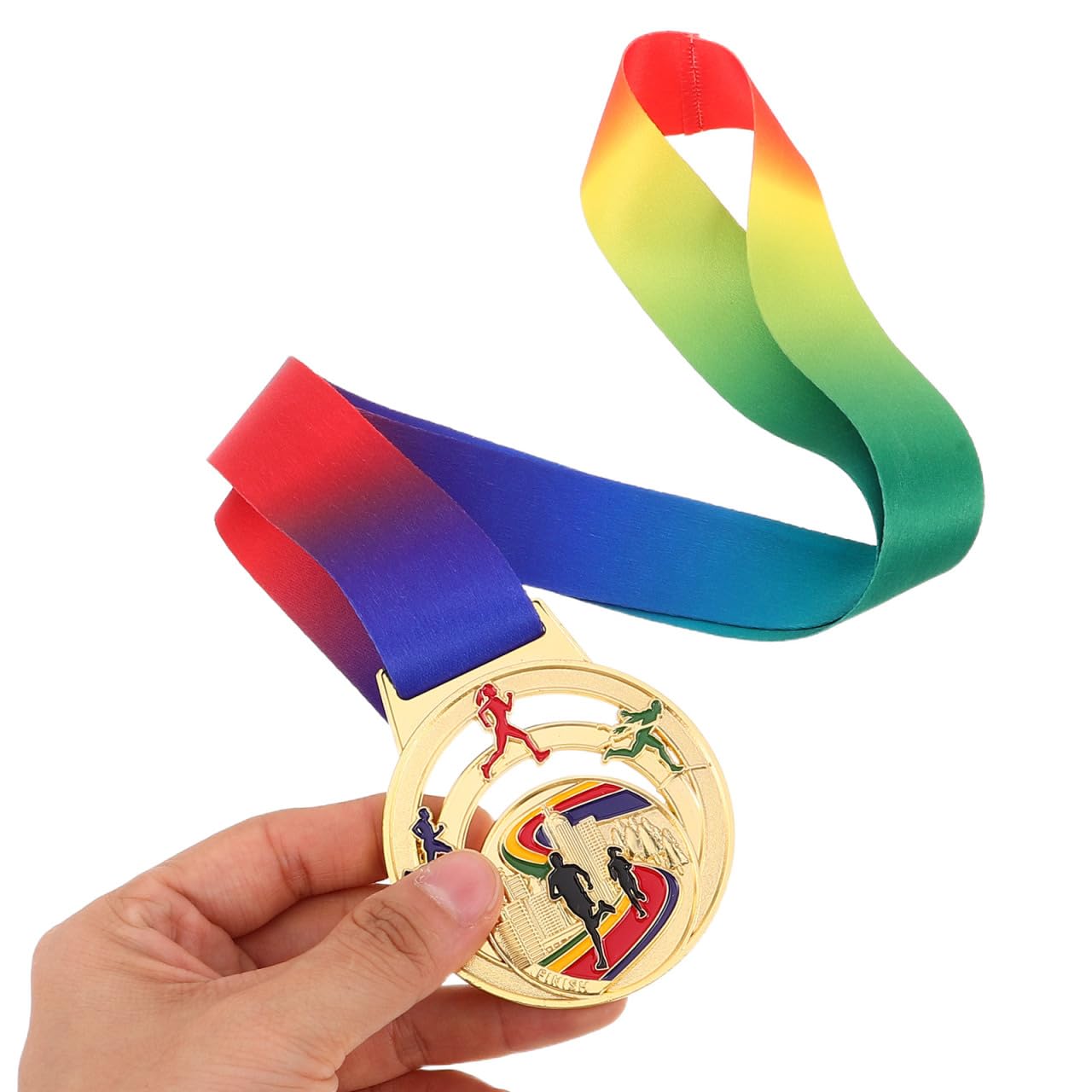 POPETPOP Running Award Medals, Zinc Alloy Gold Track and Field Medals with Neck Ribbon, Gold Fun Run Award for Tournaments Sports Competition Marathon Cross Country, 2.55 Inch