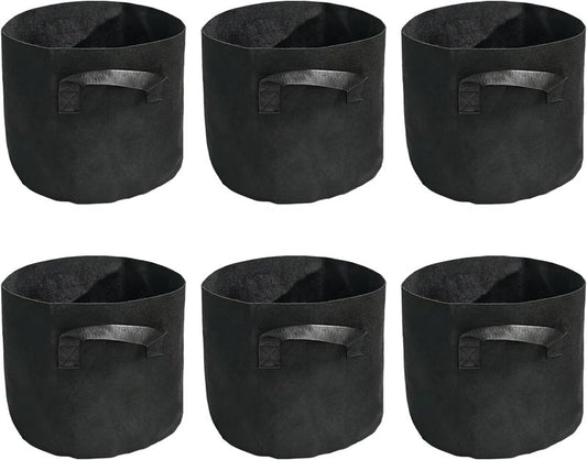 5 Gallon Fabric Grow Bags - Breathable Nonwoven Planter Pots with Handles | 6-Pack, Black