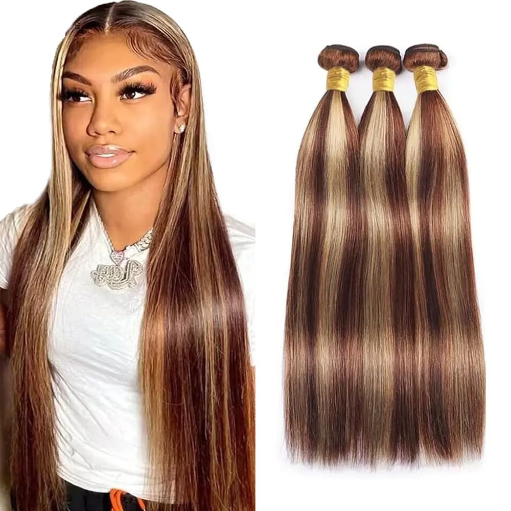 300g 613 Bundles Human Hair Reddish Brown Straight Bundles 28 30 32 inch Two Tone 613 and #33 Bundle