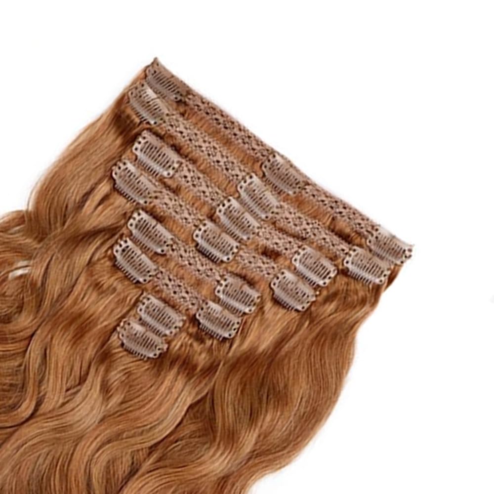 #30 Brown Clip in Hair Extensions Real Human Hair, 14 Inch 120g/7Pcs,Full Shine Remy Human Hair,Light Brown Body Wave Clip ins Brazilian Virgin Human Hair Extensions