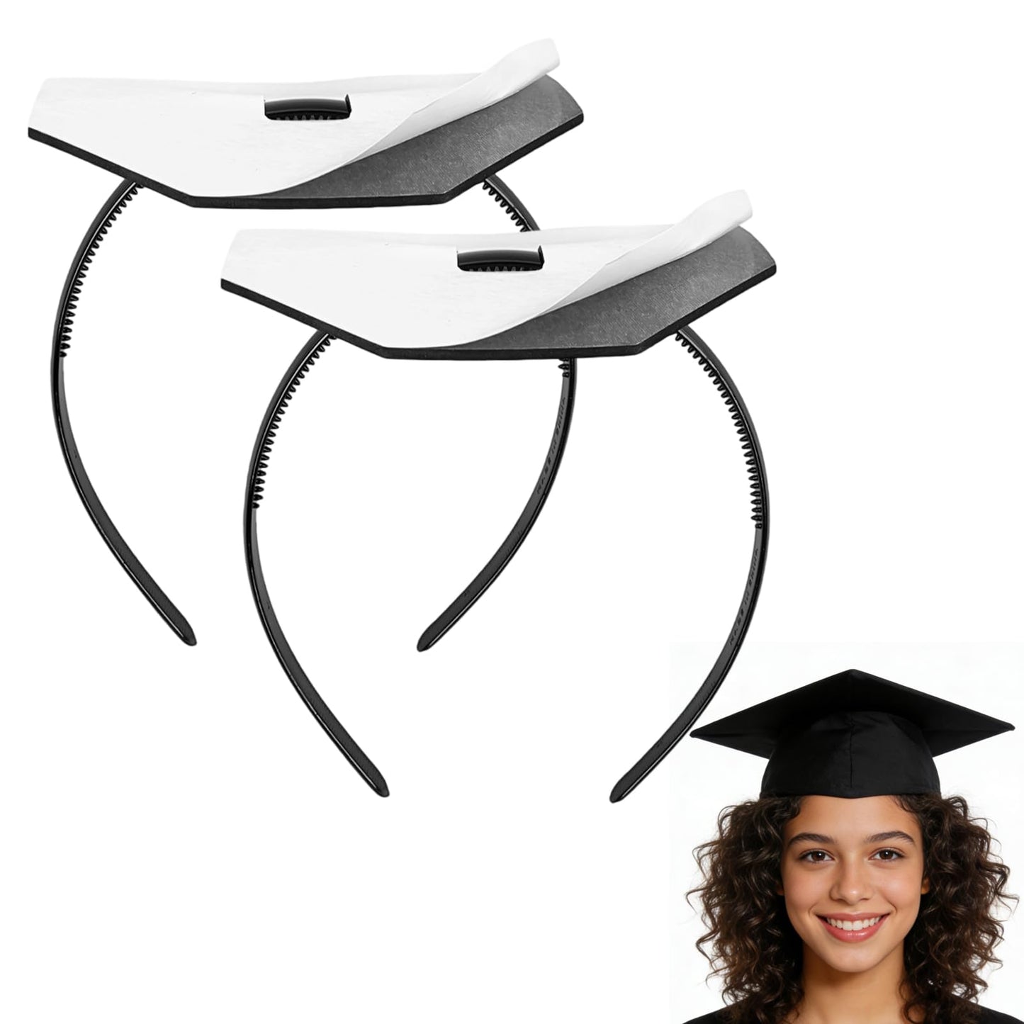 SeBneny 2 Pack Graduation Cap Headband Grad Hat decorations Holder Decorations Accessory, Anti-Fall Hairband for Students Graduates, Keeps Hairstyle Fixed (Graduation Cap Not Included)