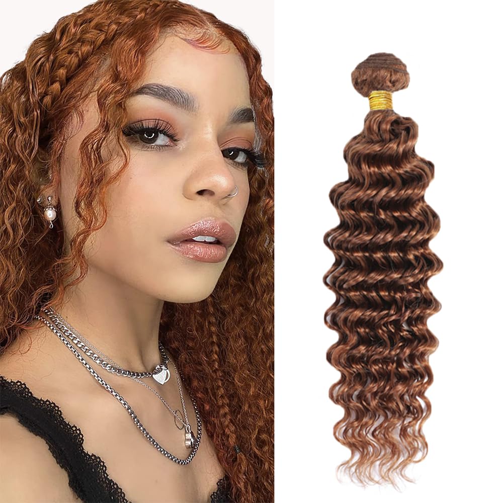 Brown Deep Wave Bundles Color 30 Human Hair Bundles 24 Inch Brazilian Virgin Hair 1 Bundle Dark Brown Deep Wave Bundle Hair Extension for Women