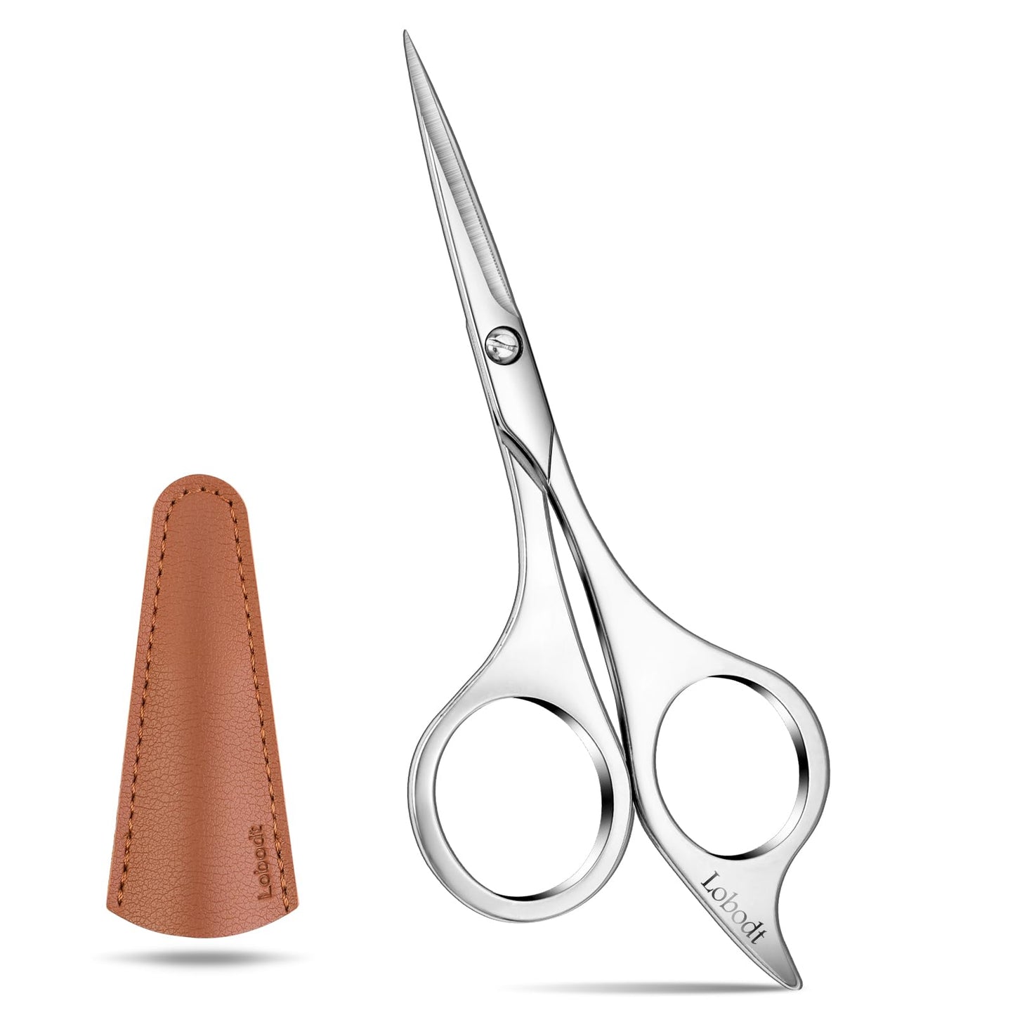 Lobodt Professional beard scissors, 4.9-inch (silver) small pointed stainless steel hairdressing scissors, Moustache Trimming，suitable for personal care and beauty of both men and women