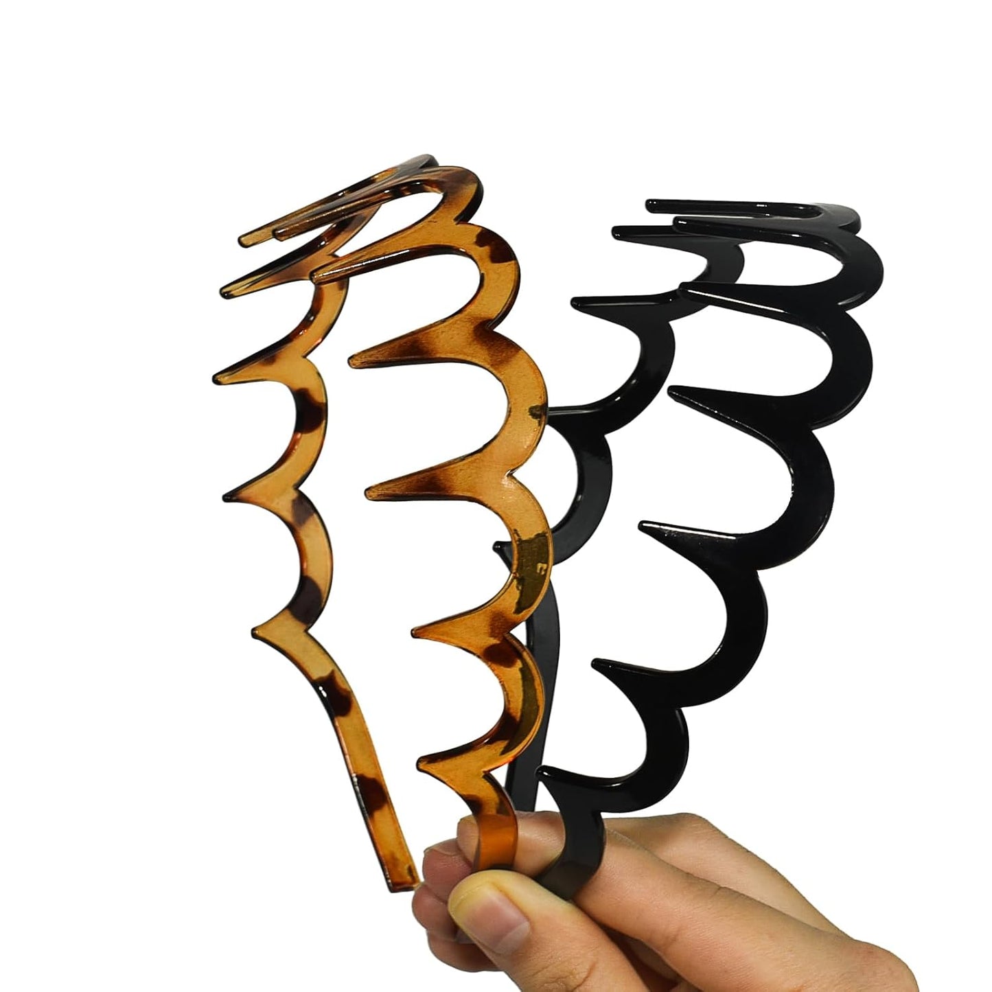 Zigzag Headbands for Women - Non-Slip U-Shaped Hair Accessories | 2-Pack Black & Tortoise Recycled Plastic