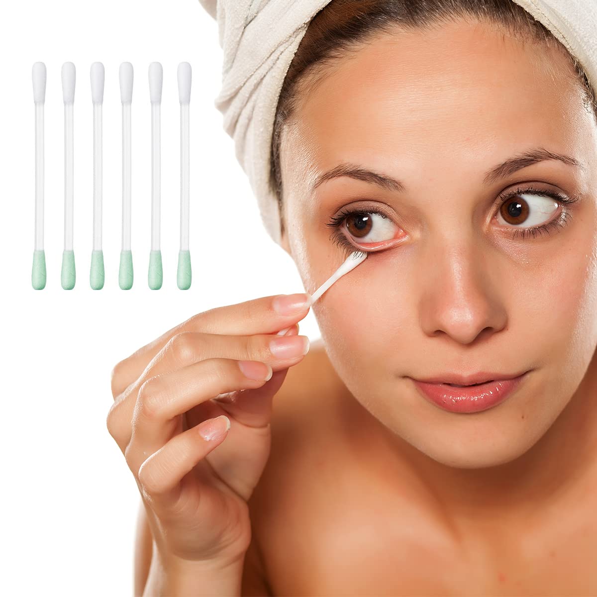 100 Pcs Cotton Makeup Remover Swabs - Disposable Vitamin E Liquid-Filled Cotton Swabs Sticks for Eye/Lip/Eyebrow/Eyelash Makeup Correctors Removing Swabs