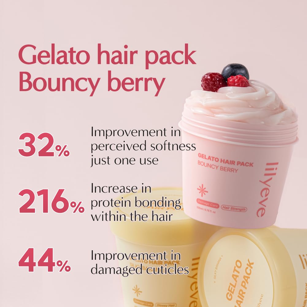 Lilyeve Gelato Hair Pack - Milk, Egg & Protein Hair Repair Mask for Split Ends | Bouncy Berry 6.76 fl. oz.