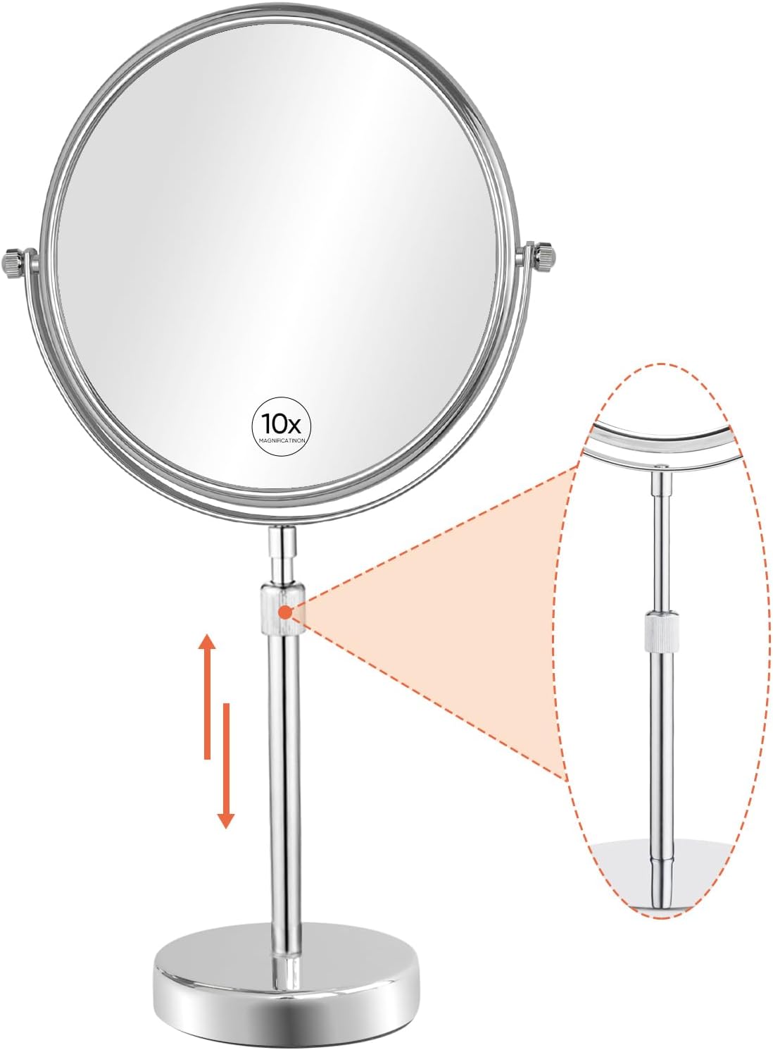 Adjustable 8-Inch Makeup Mirror - 5X Magnification, Double-Sided, Matte Black Finish | Perfect for Countertop Use