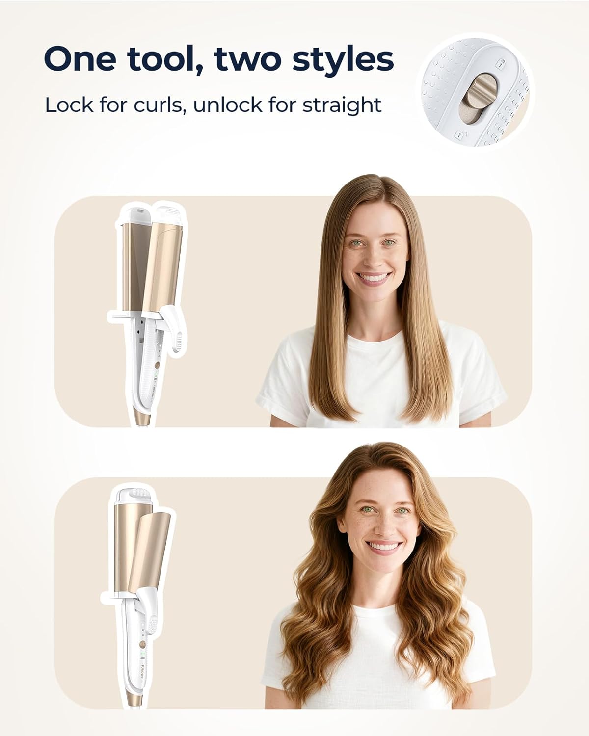 FURIDEN Dual-Voltage Curling Iron - 2-Inch Ceramic Wide Barrel for Loose Waves | Travel-Friendly for Armpit to Mid Back Length Hair