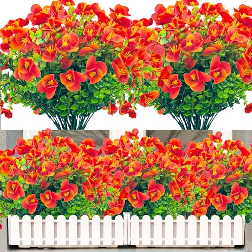 UV Resistant Artificial Flowers - 8 Bundles Faux Shrubs for Home & Garden Décor