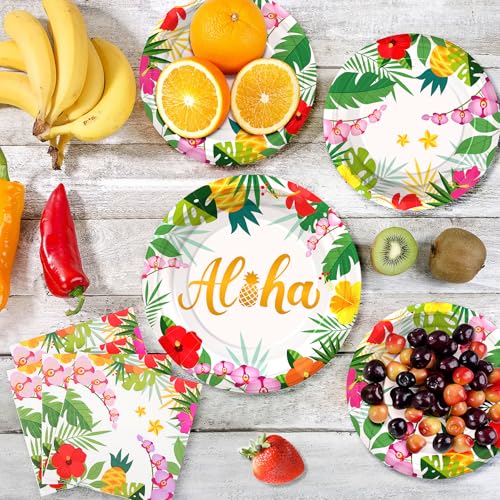 Hawaiian Tropical Party Plates & Napkins Set - 72PCS for 24 Guests