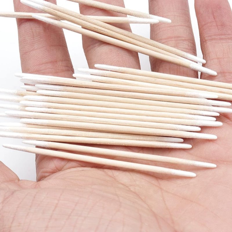 Double Pointed Tip Cotton Swabs - 100 Pcs 7cm Wooden Sticks for Makeup, Eyebrow, Nail Polish