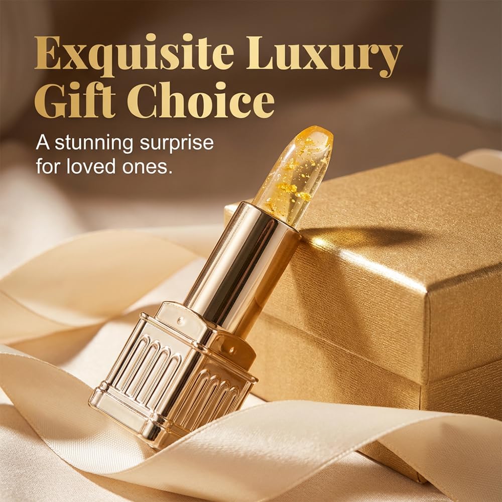 2026 New Skin-Adaptive Lipstick, Color Changing Lipstick for Older Women, PH Adjusting Clear Lip Gloss, Long-Lasting Hydration Without Stripping (Gold)