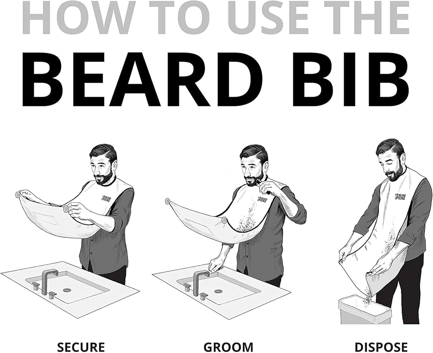 BEARD KING Beard Bib Apron - As Seen on Shark Tank – Gifts for Him, Stocking Stuffers for Men, Mens Gift, Black Standard