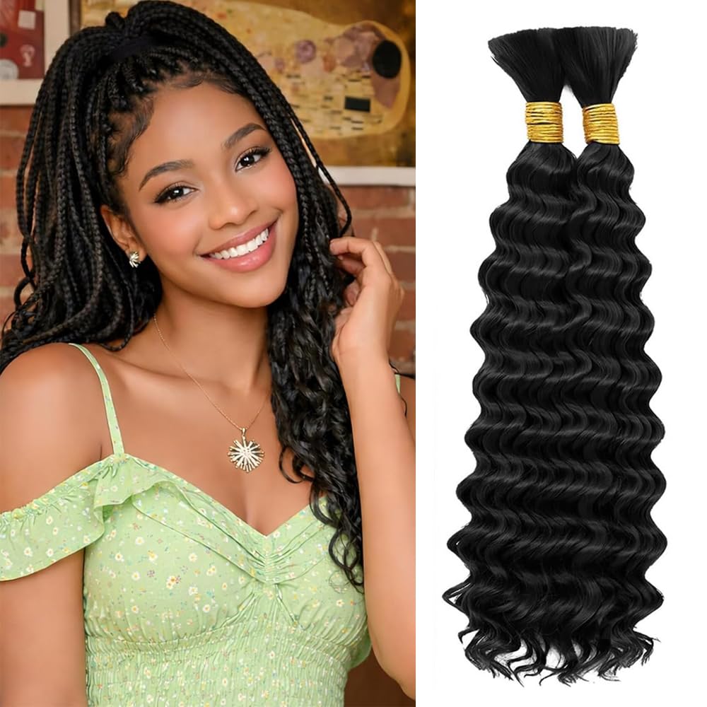 DiexrLamx Human Braiding Hair for Boho Braids 100g 2 Bundles/Pack 20 20 Inch Deep Wave Bundles Human Hair Curly Boho Hair for Braiding