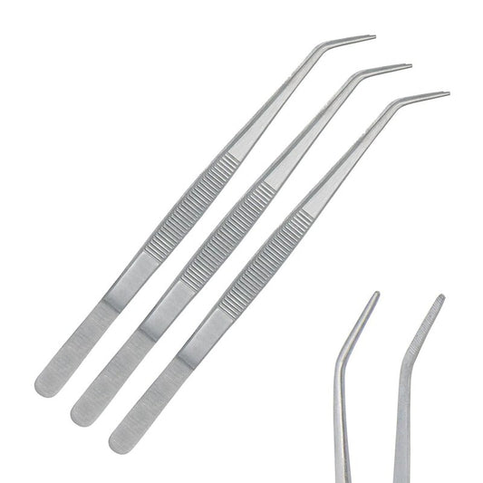 Stainless Steel Tweezers, with Curved Serrated Tip Multipurpose Tweezers Sewing Machine Tweezers Forceps for Craft Repairing (3)