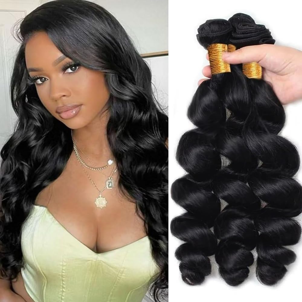 Loose Deep Wave Bundles 1B Loose Wave Bundles Human Hair Body Wave Bundle 22 24 26 inch Natural Black Deep Wave Bundle