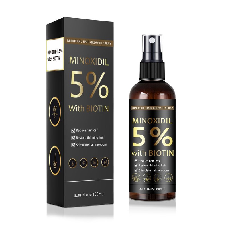 Minoxidil Hair & Beard Growth Spray - Biotin Treatment for Thinning Hair | 3.38 oz, Black